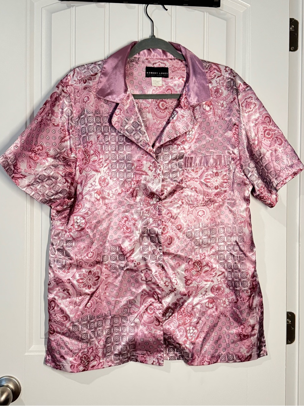 Robert Louis Pink Paisley Silk Satin Pajama Shirt